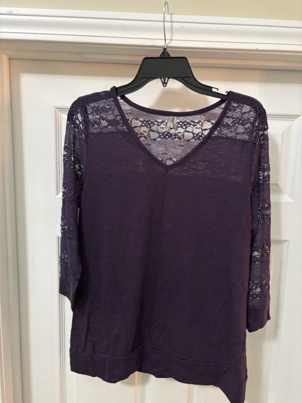 Vanity Purple Lace-Trim V-Neck Blouse